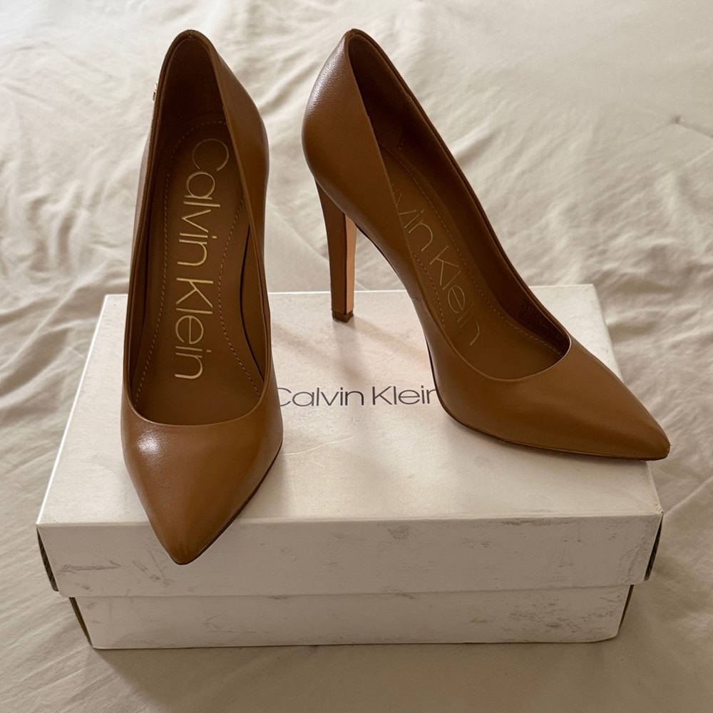 Calvin Klein Cognac Pointed Toe Stiletto Pumps